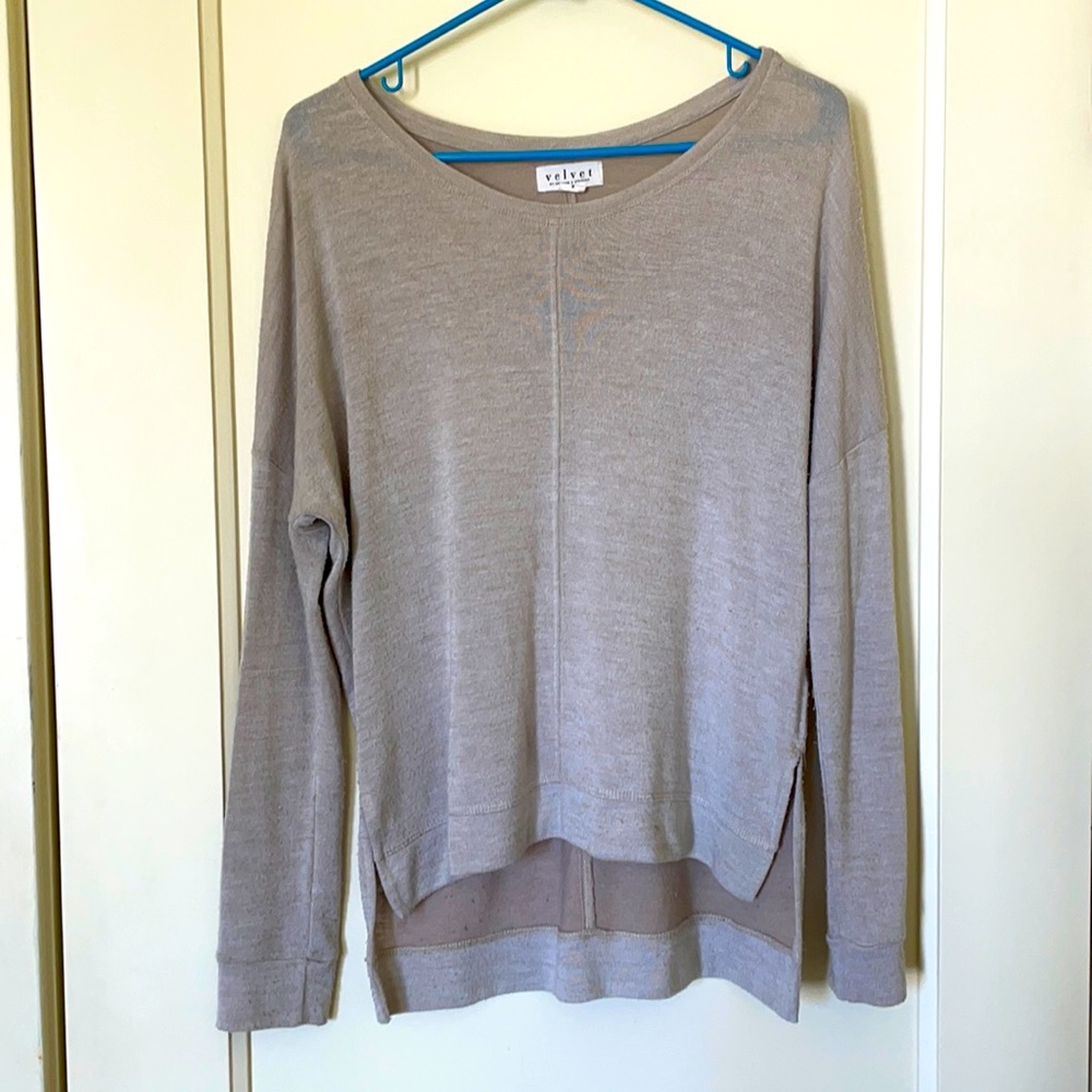 Tan scoop neck Velvet sweater - size small